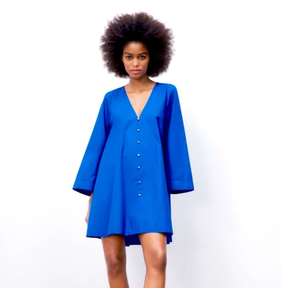 Zara Blue Poplin Voluminous Dress - Small